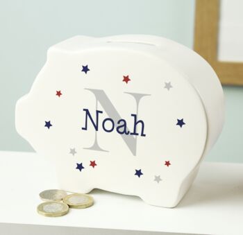 Personalised Name And Big Initial Piggy Bank, 2 of 3