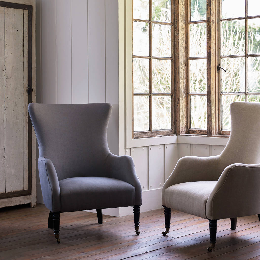 Bromley Wing Back Chair, Grey Linen By Rowen & Wren