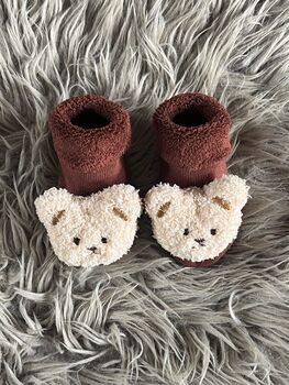 Burgundy Teddy Bear Baby Socks, 6 of 9