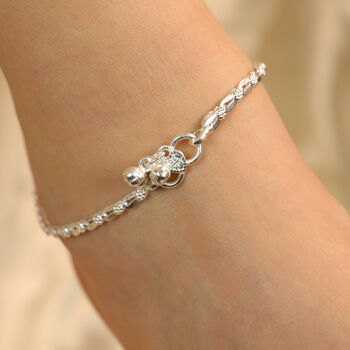 925 Silver Heavy Link Chain Floral Indian Payal Anklet, 3 of 10