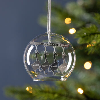 Personalised Geese Family Christmas Glass Dome Bauble, 2 of 3