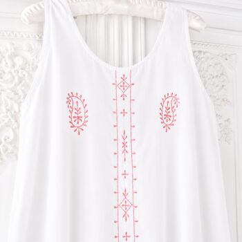 Pink Jenny Edwardian Nightdress, White Cotton Nightie With Pink Embroidery, Vintage Style Sleeveless Chemise, One Size UK 10 16, Gift, 8 of 8