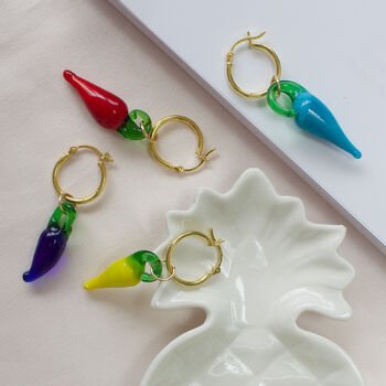 Glass Colourful Chilli Pepper Hoop Earrings Single Pair, 2 of 7