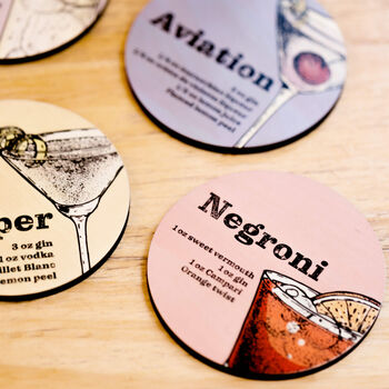 Personalised Plywood Round Cocktail Recipe Coaster Set, 2 of 12