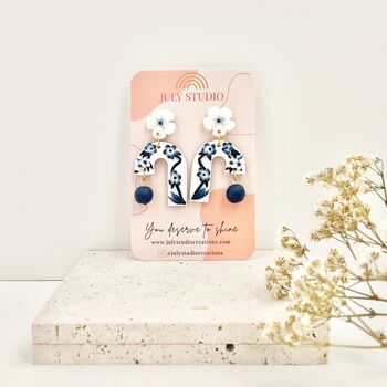 Blue And White Handmade Floral Arch Clay Earrings, 6 of 6