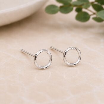 Large Sterling Silver Hammered Karma Circle Stud Earrings, 2 of 7