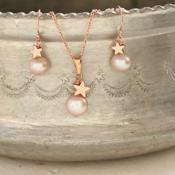 Rose Gold Plated Star And Pearl Necklace With Earrings, 5 of 10