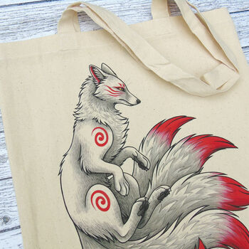 White Fox Kitsune Gusseted Tote Bag, 2 of 5