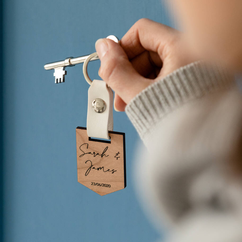 Image of Personalised Couples Anniversary Flag Banner Keyring