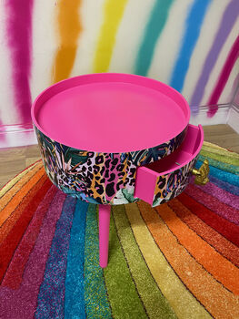 Hot Pink And Orange Leopard Print Round Bedside Table, 5 of 7