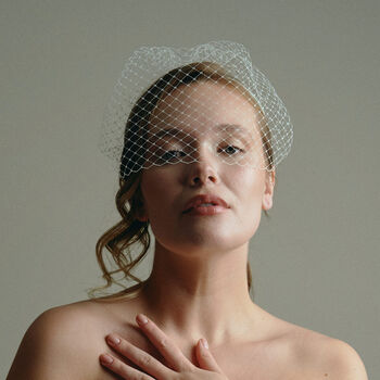 Wren Ivory Slim Bridal Headband With Birdcage Veil, 2 of 2