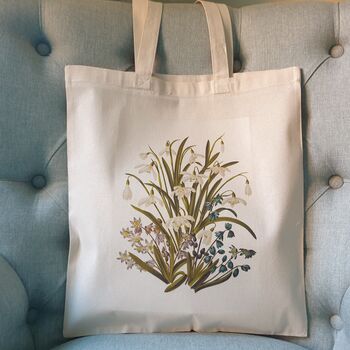 Snowdrop Flower Print Cotton Tote Bag Gift For Winter, 4 of 8