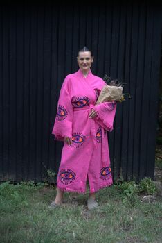 Long Organic Cotton Robe: Pink Eye, 6 of 6