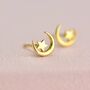 Gold Moon And Star Stud Earrings, thumbnail 2 of 7