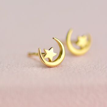 Gold Moon And Star Stud Earrings, 2 of 7