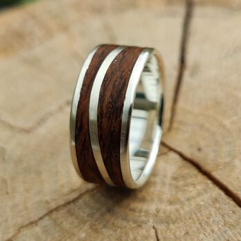 Silver Wave Ring With Dark Oak Inlay, 4 of 10