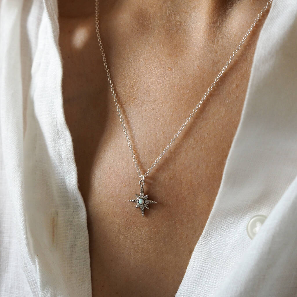 Lulia. Sterling Silver Opal Star Pendant Necklace, 1 of 3