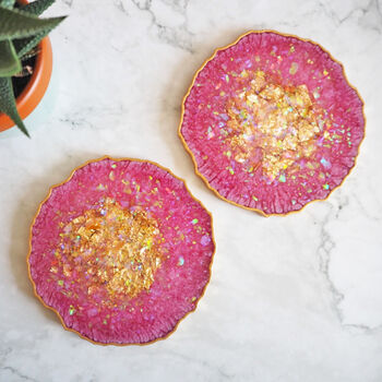 Iridescent Resin Coasters Set In Pink And Gold, 5 of 5