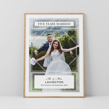 Five Years Married Couples Photo Print Personalised Anniversary Gift, 2 of 6