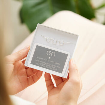 50th Birthday Solid Sterling Silver Five Ring Bracelet, 3 of 4