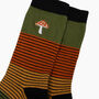 Embroidered Toadstool Striped Combed Cotton Socks In Khaki, thumbnail 2 of 3