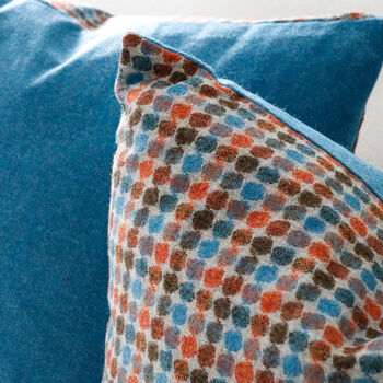 Large Multi Spot Blue And Orange Wool Cushion, 3 of 5