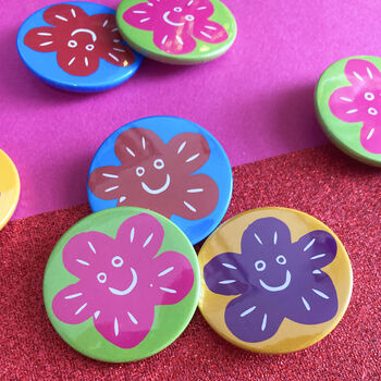Colourful Retro Happy Face Flower Badges, 3 of 6