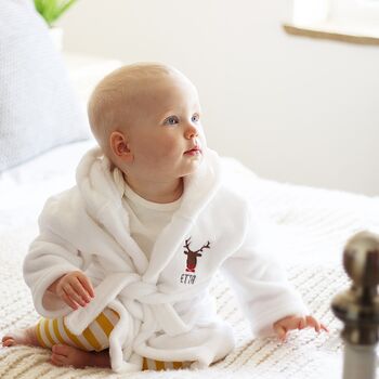 Personalised Christmas Rudolf Baby Dressing Gown, 6 of 9