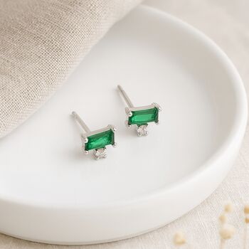 Sterling Silver Emerald Baguette Micro Stud Earrings – 4mm, 2 of 5