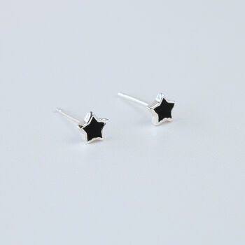Sterling Silver Tiny Black Star Studs, 2 of 4