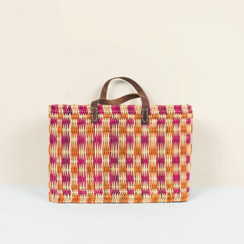 Chequered Reed Basket, Pink + Orange, 3 of 6