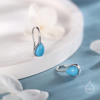 Sterling Silver Pear Cut Turquoise Stone Drop Hook Earrings, 6 of 12