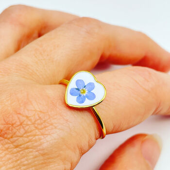 Forget Me Not Flower Adjustable Ring Hand Made Heart, 4 of 9