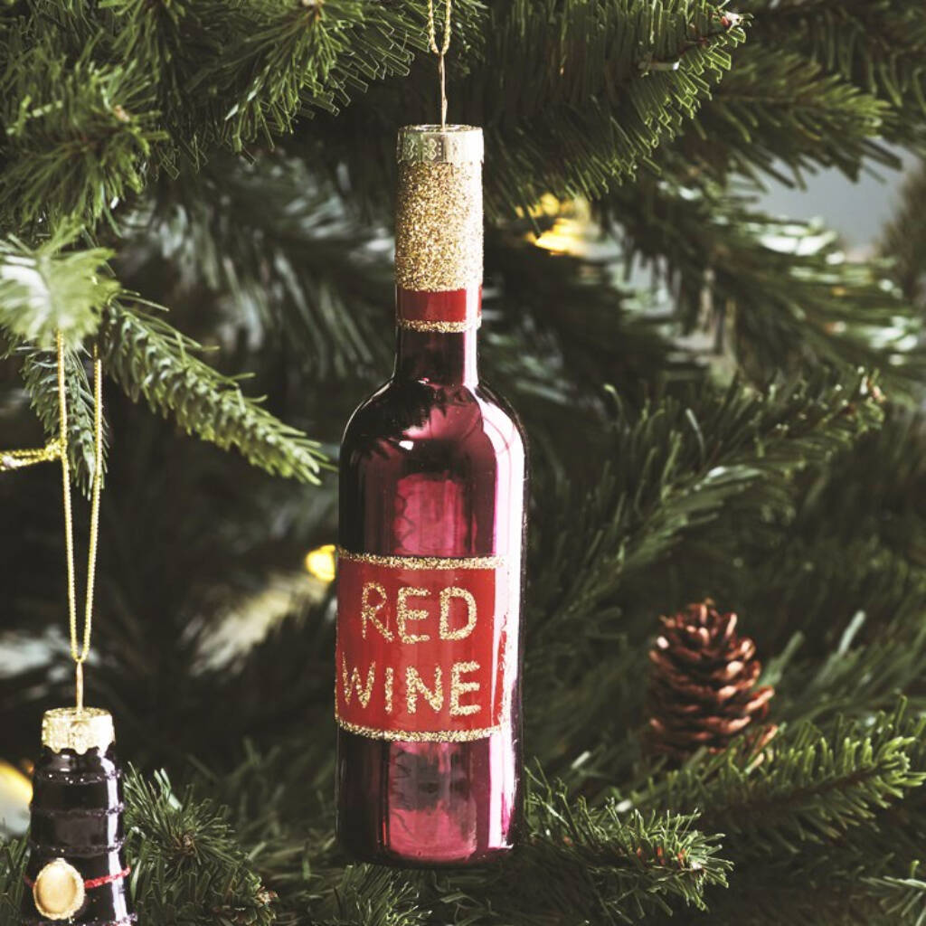 Glass Bottle Of Red Wine Bauble By Posh Totty Designs
