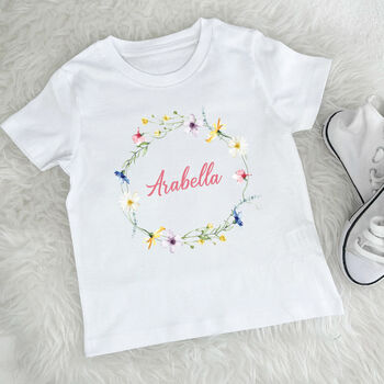Easter Floral Wreath Personalised Kids T Shirt, 3 of 7