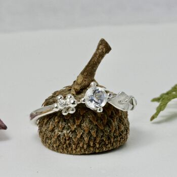 Silver Leaf Ring, Ariel Gemstone Diamond Ring, 4 of 11