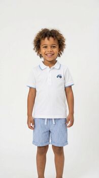 Magnus White/Blue Polo T Shirt With Tractor Embroidery, 4 of 5