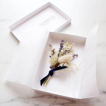 'Oxford Blue' Dried Flower Buttonhole Corsage, 2 of 4