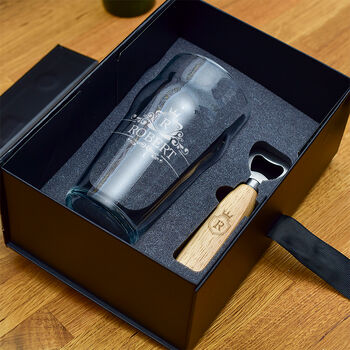 Gift Boxed Regal Frame Pint Glass And Bottle Opener Set, 3 of 3