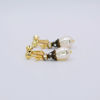 Rhinestone Embellished Pearl Drop Clip On Earrings, 3 of 5