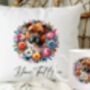 Personalised Red Staffordshire Bull Terrier Summer Floral Dog Wreath Cushion And Mug Bundle, thumbnail 1 of 4