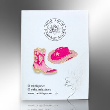 Pink Glitter Wild West Cowboy Hat And Boot Enamel Pins, Hen Party Gifts For Cowgirls And Frontier Lovers, 4 of 8