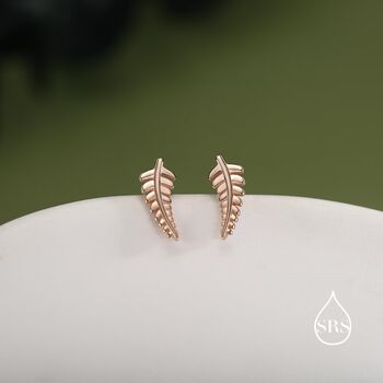 Little Fern Leaf Internally Threaded Flat Back Earrings In Sterling Silver, 4 of 10