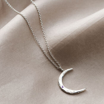 Textured Confetti Birthstone Crescent Moon Necklace, 4 of 10