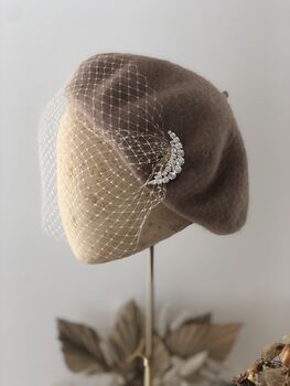 Tan Beret With Optional Veil And Accessories, 3 of 10