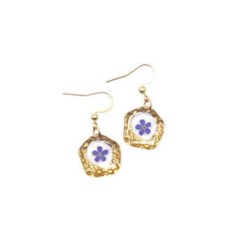 Forget Me Not Pressed Flower And Hammered 18ct Gold Plated, 2 of 2