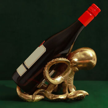 G Decor Brass Octopus Shaped Wine Bottle Holder, 2 of 5
