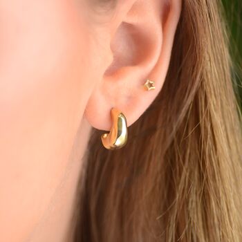 Gold Misshapen Huggie Hoop Earrings, 2 of 9