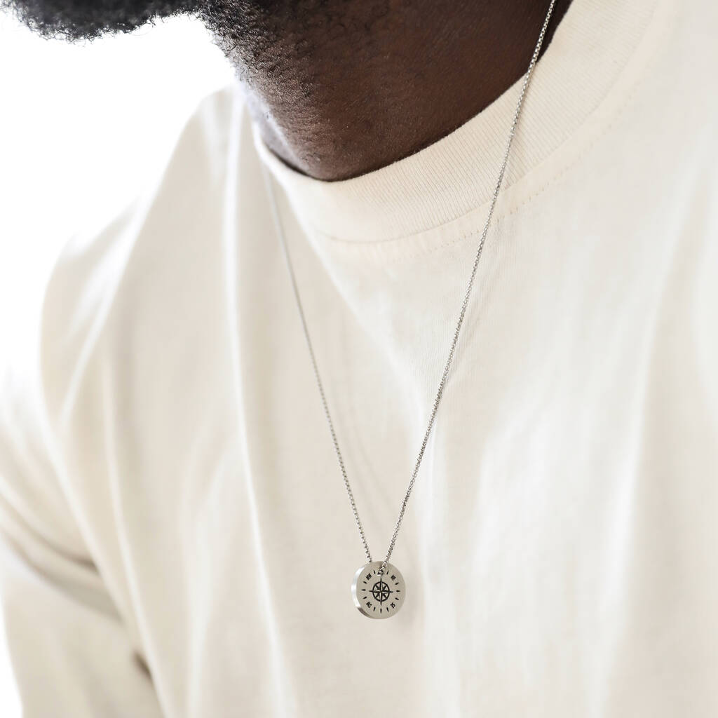 Men's Personalised Disc Necklace In Stainless Steel, 1 of 5