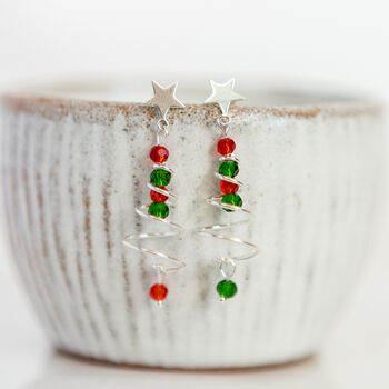 Rose Or Silver Plated Christmas Tree Earrings, 4 of 6